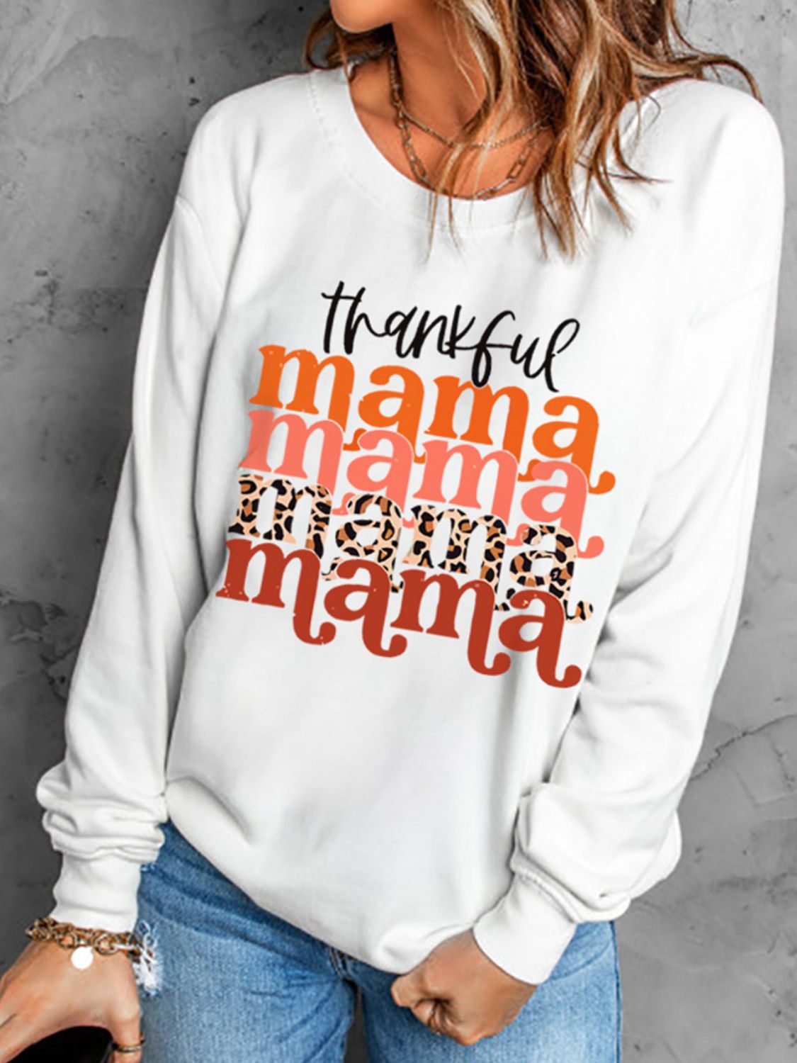 Women's THANKFUL MAMA Graphic Full Size Dropped Shoulder Sweatshirt