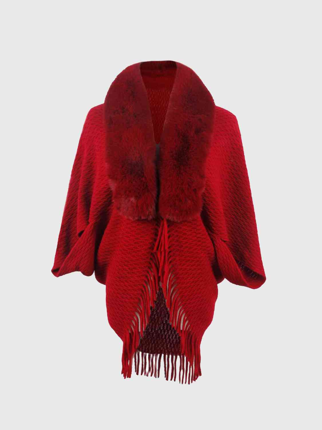 Woman Defined One Size Open Front Fringe Hem Poncho