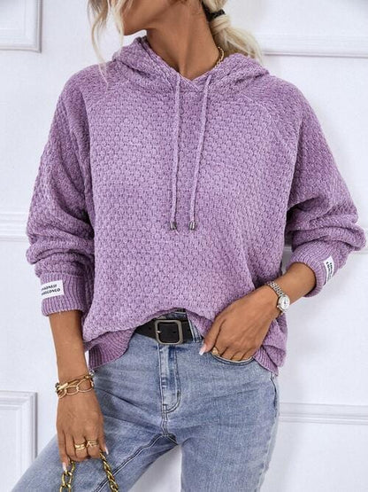 LoversLane Texture Drawstring Long Sleeve Hooded Sweater