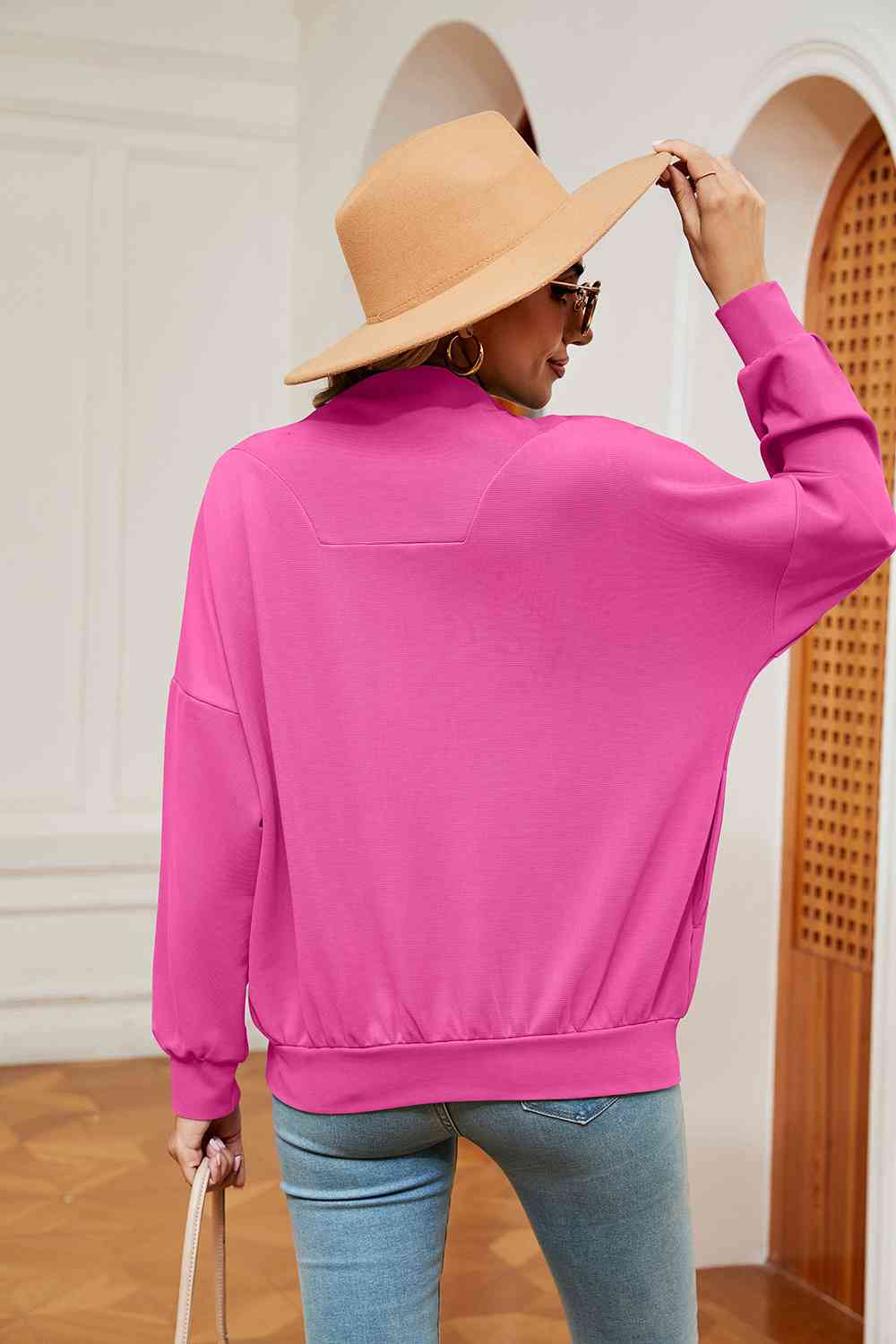 Full Size Half-Zip Dropped Shoulder Sweatshirt