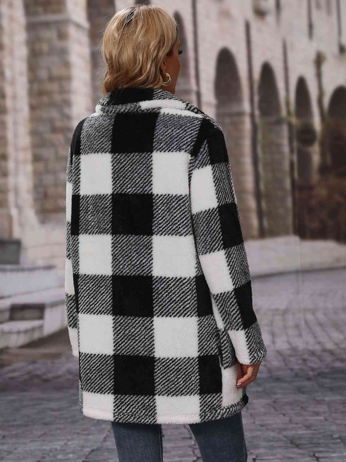 NotSoBasic Plaid Collared Neck Black Coat with Pockets