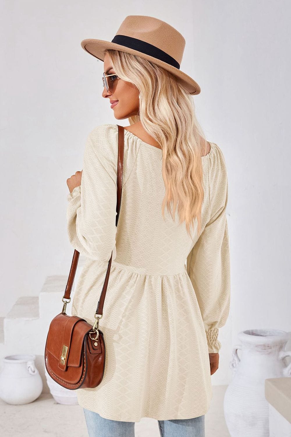 Full Size V-Neck Lantern Sleeve Blouse