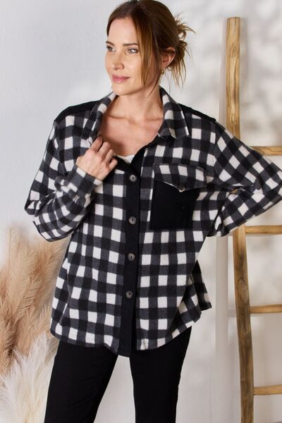 Hailey & Co Full Size Black Plaid Button Up Jacket