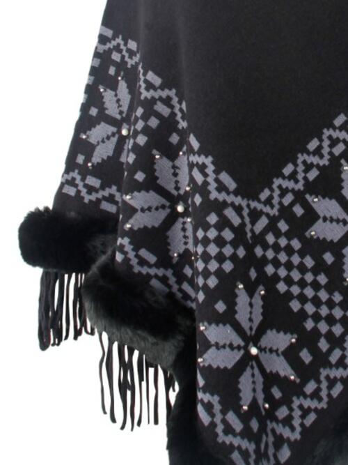 BeautifulMe Fringe Geometric Cape Sleeve Poncho