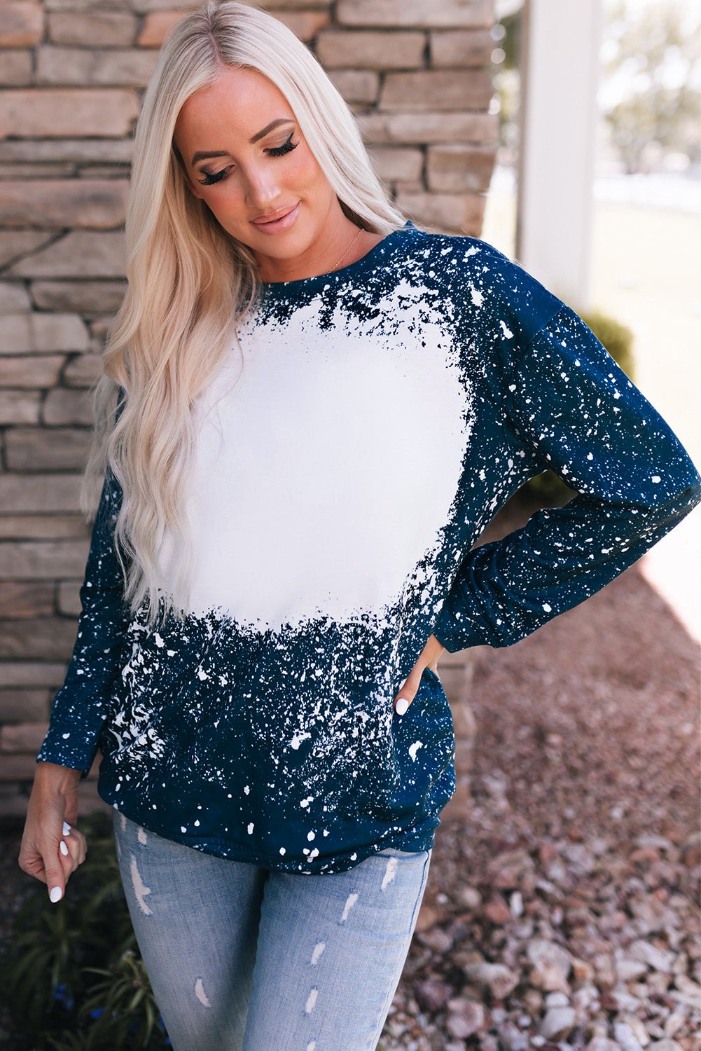 Women's Full Size Contrast Splash Drop Shoulder Sweatshirt