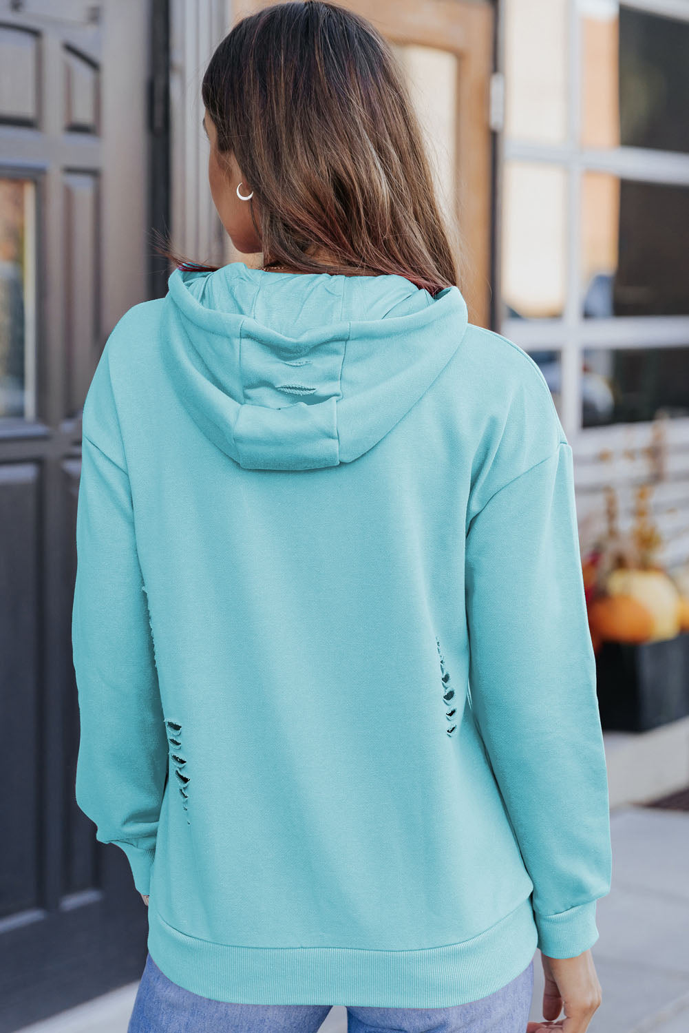 Full Size Cutout Dropped Shoulder Hoodie
