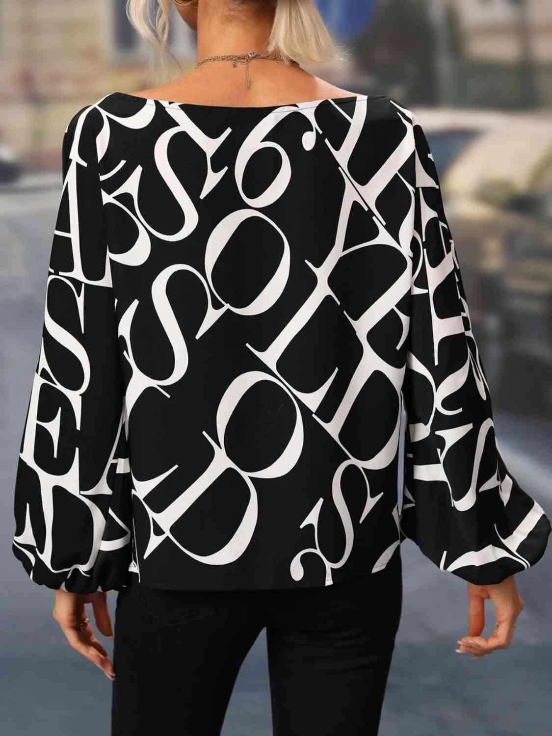 Full Size Printed Boat Neck Blouse