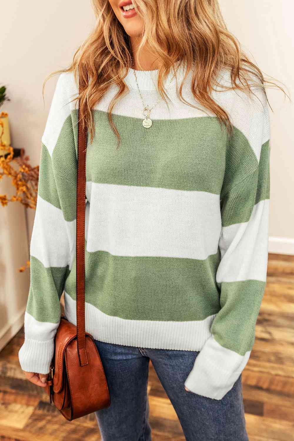 Color Block Round Neck Drop Shoulder Sweater