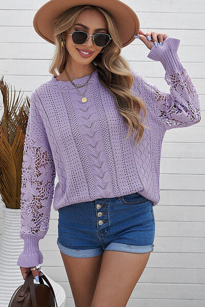 Isabella Openwork Lantern Sleeve Dropped Shoulder Sweater