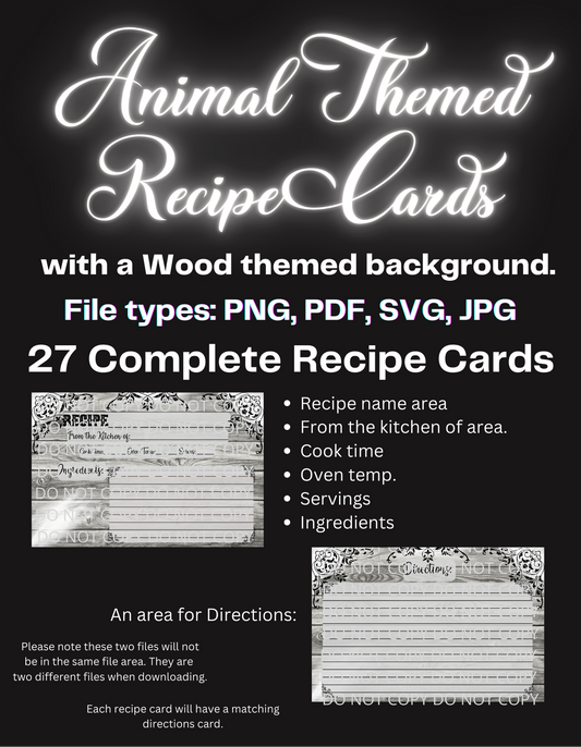 BGShop 27 Animal & Wildlife Recipe Cards in Digital Format | PDF SVG PNG JPG