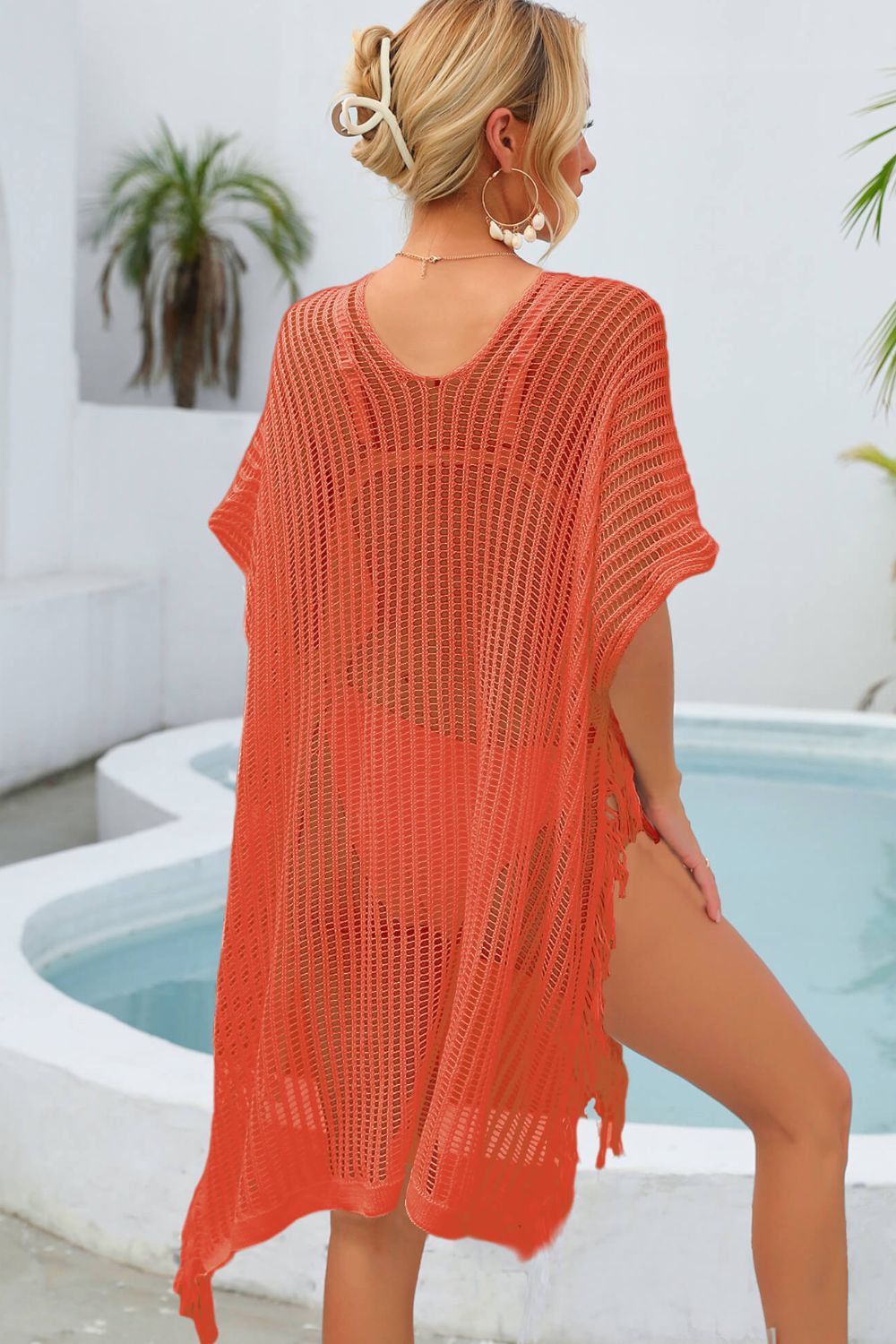 SO SUMMER One Size Fringe Trim Openwork Cover Up