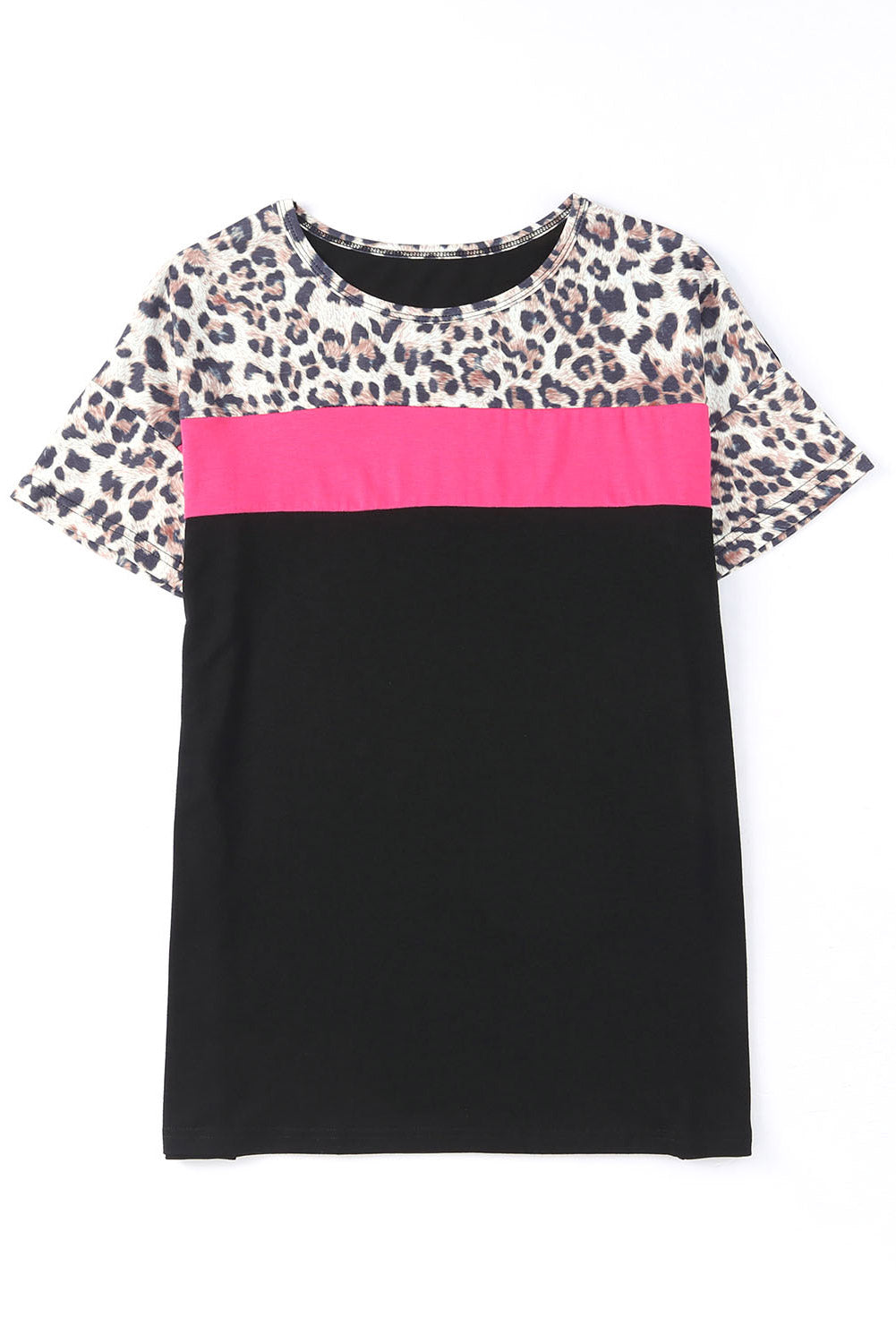 Women's Leopard Color Block Short Sleeve Tee