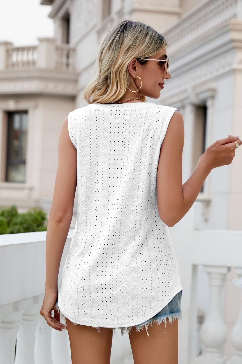 SALTYCHIC Full Size Eyelet V-Neck Tank