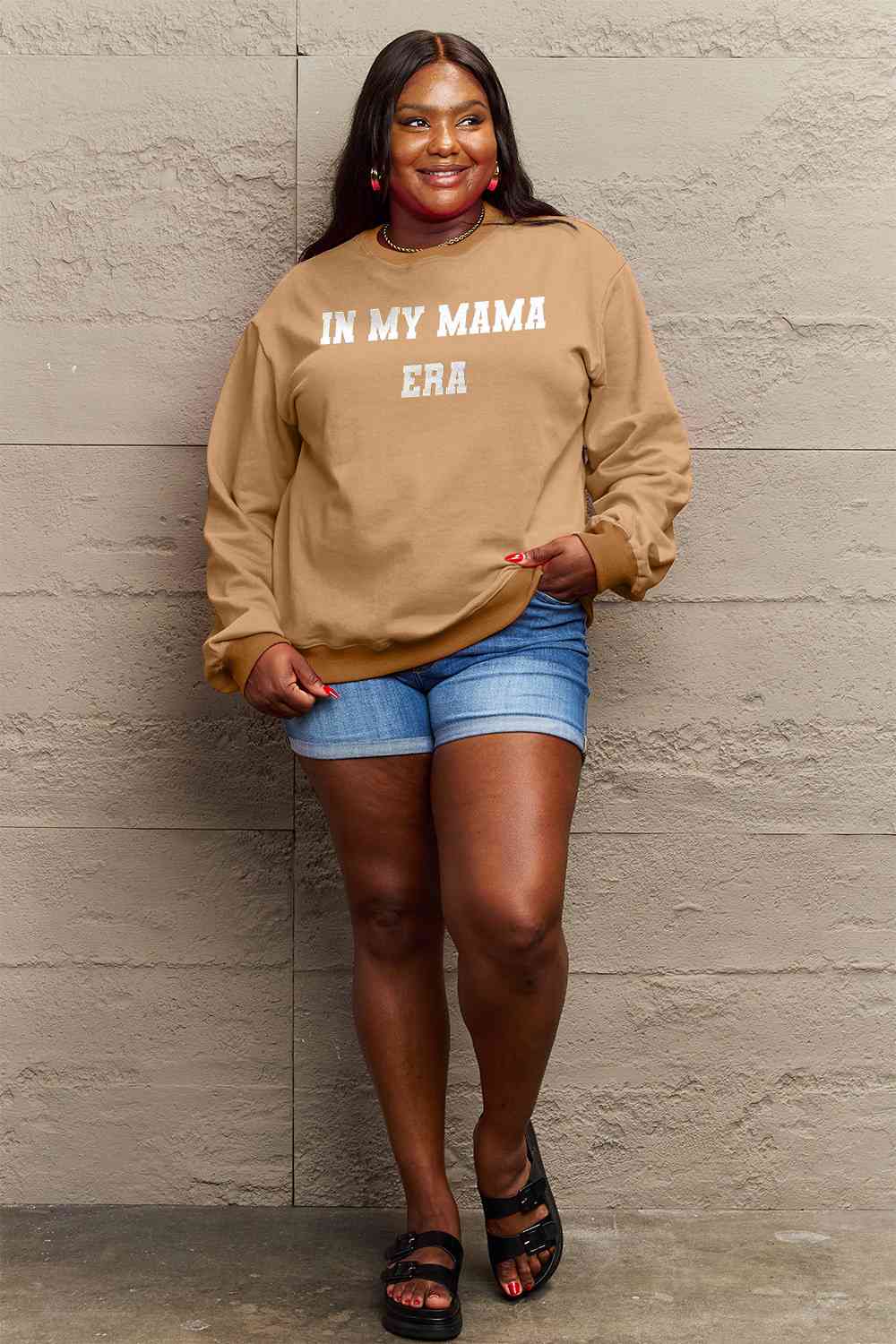 Simply Love Full Size IN MY MAMA EAR Graphic Sweatshirt