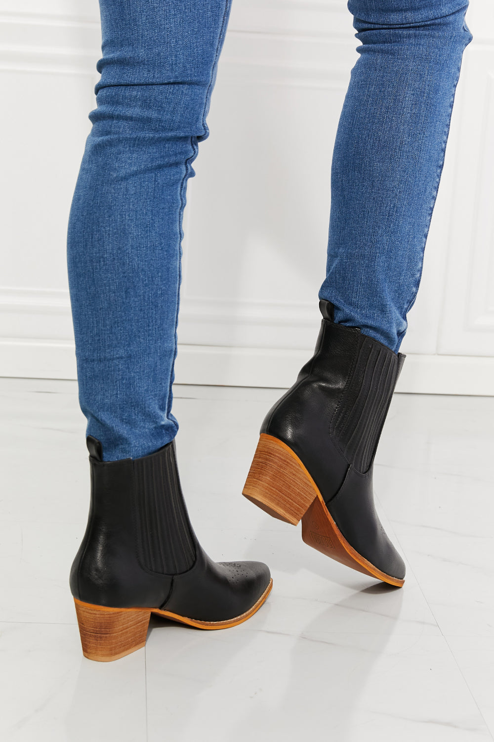 Women's MMShoes Love the Journey Stacked Heel Chelsea Boot in Black