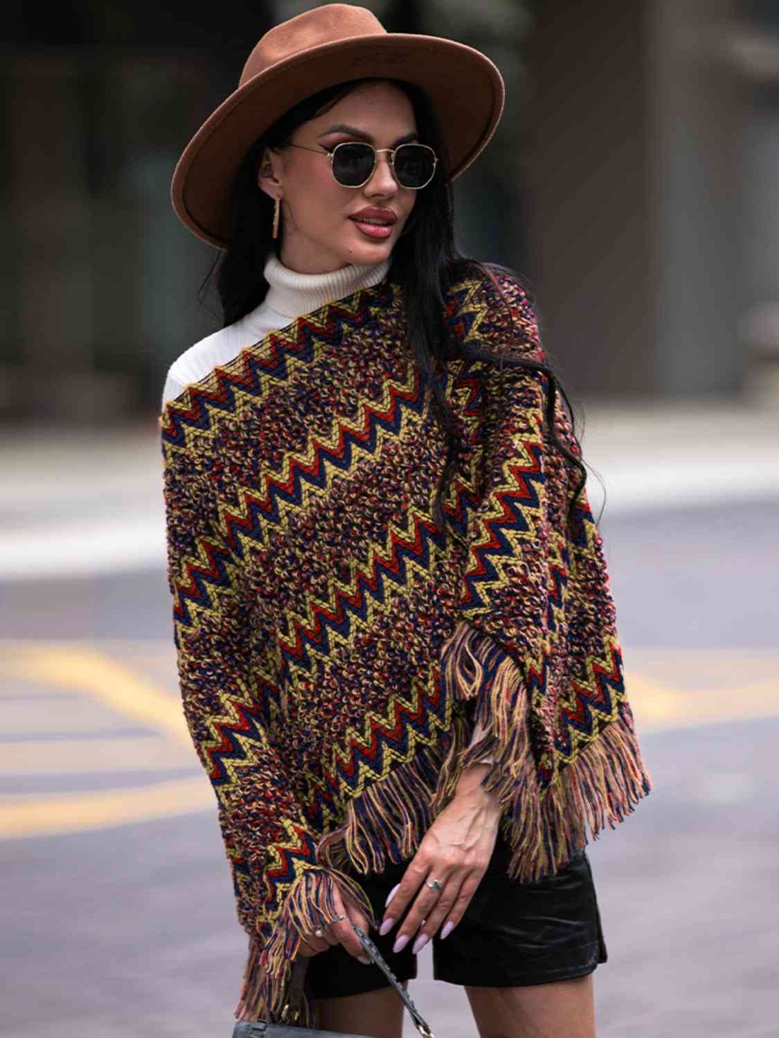 Boho Bea Fringe Hem Boatneck Poncho