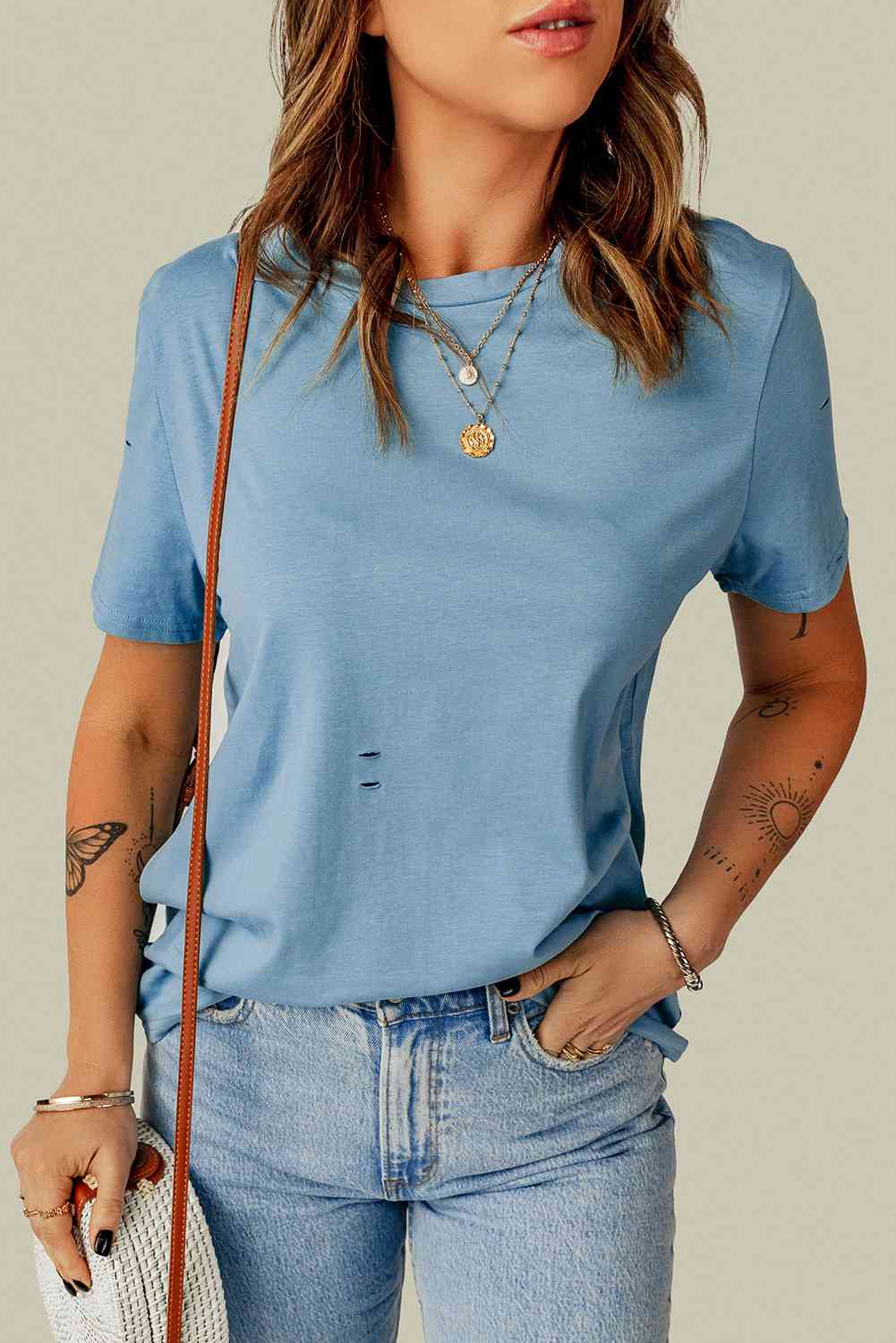 Distressed Round Neck Tee