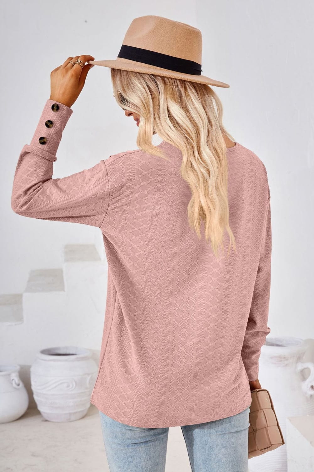 Full Size V-Neck Long Sleeve Blouse