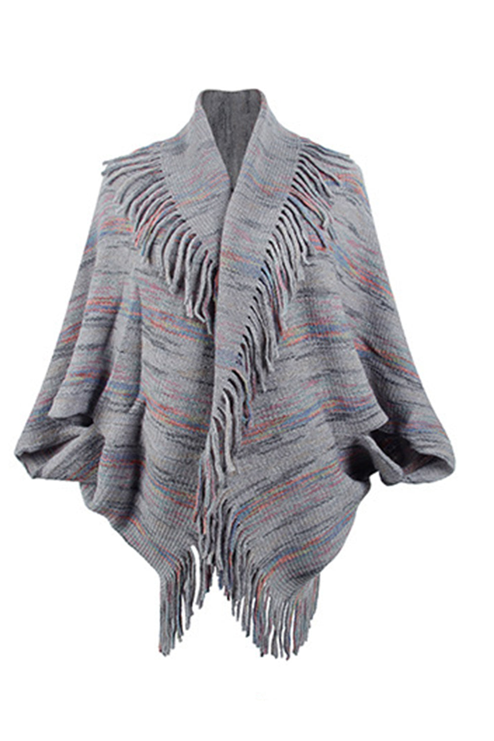 One Size Fringe Detail Printed Poncho