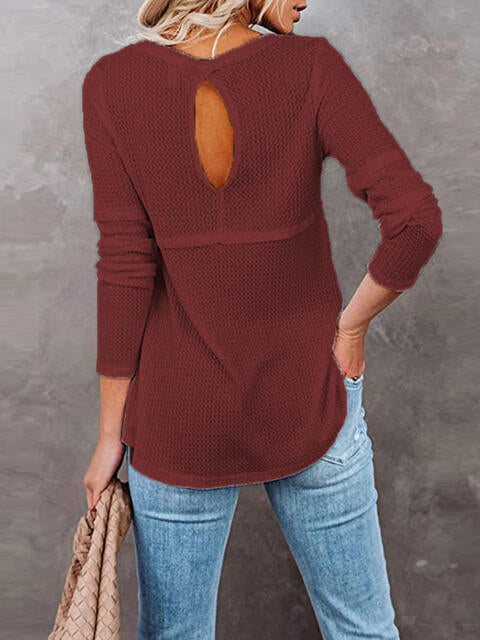 Cutout Round Neck Long Sleeve T-Shirt