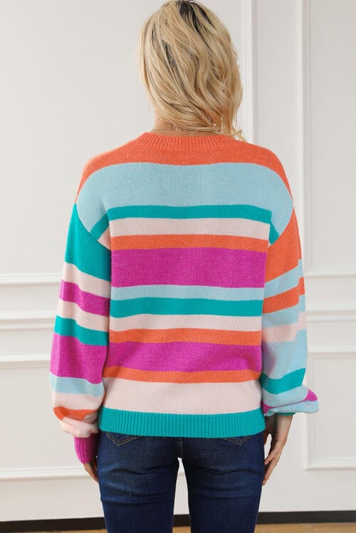 LoveByHannah Striped Round Neck Long Sleeve Knit Top