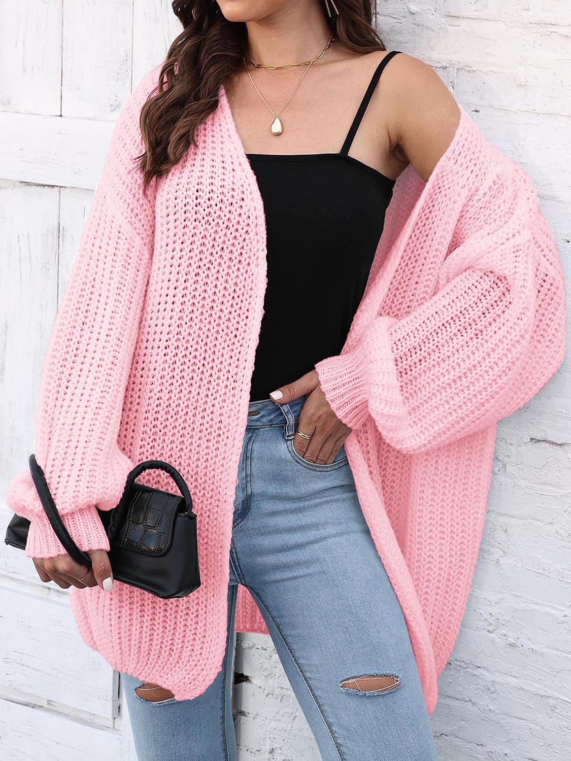 Open Front Dropped Shoulder Longline Cardigan