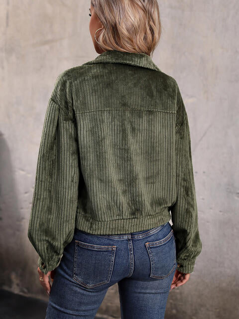 Moss Green Collared Neck Button Front Jacket with Pockets