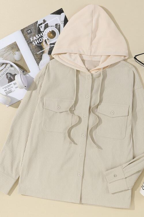 Beyond Basic Cream Pocketed Hooded Long Sleeve Jacket