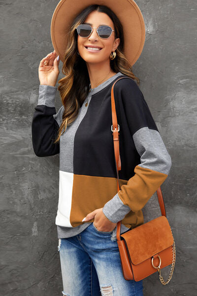 Color Block Round Neck Sweatshirt