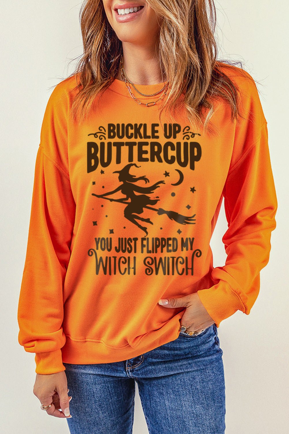Halloween Graphic Full Size Ribbed Trim Dropped Shoulder Sweatshirt