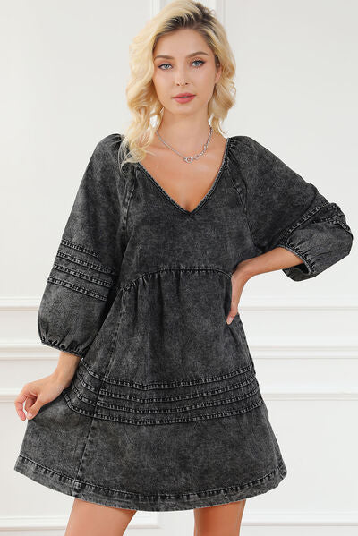 Women's Obsessed V-Neck Tie Back Mini Denim Dress