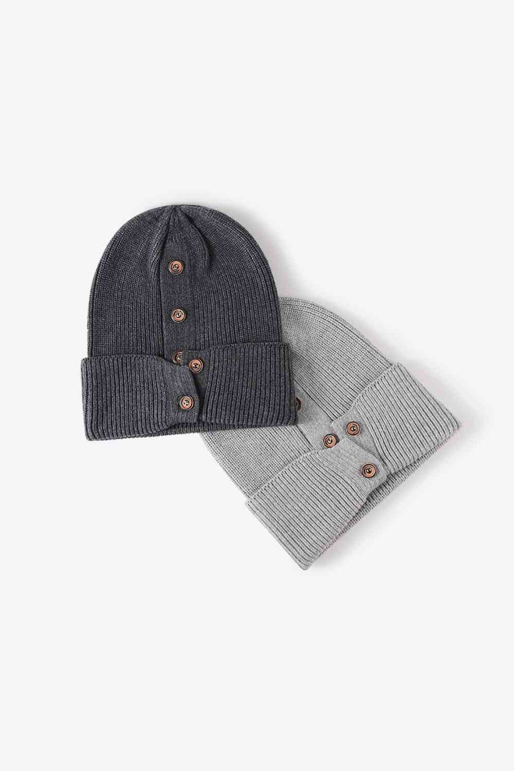 CHIC HATZ Button Detail Rib-Knit Hat Cuff Beanie