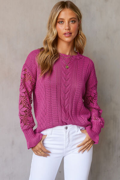 Isabella Openwork Lantern Sleeve Dropped Shoulder Sweater