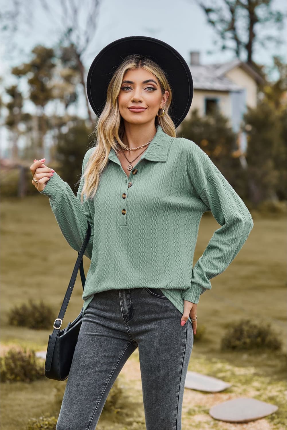 Full Size Collared Neck Long Sleeve Blouse