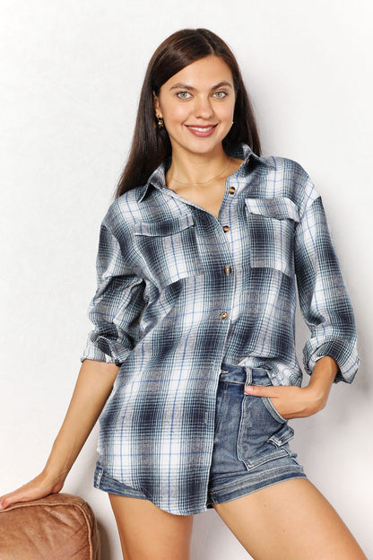 Double Take Full Size Plaid Dropped Shoulder Shirt