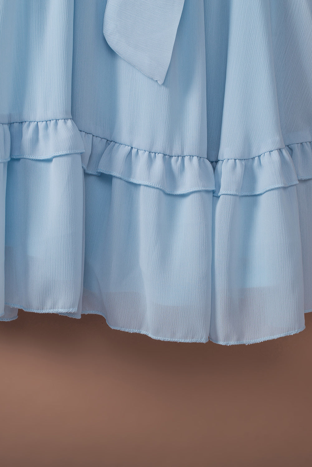 Women's Full Size Tied Plunge Smocked Waist Flounce Sleeve Dress