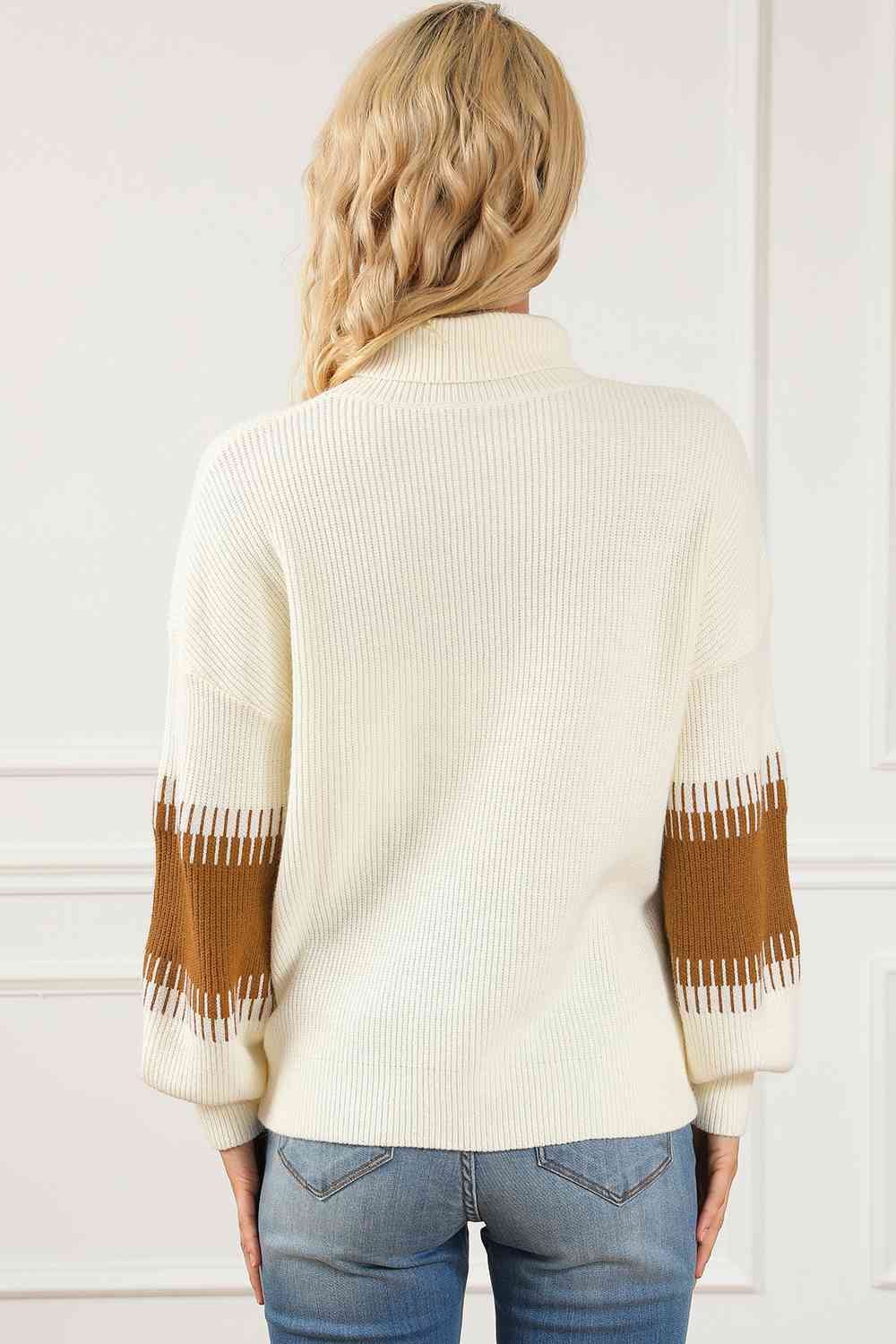 CozyWonders Contrast Turtleneck Cream Long Sleeve Sweater