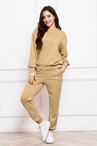 Comfy n' Cozy Round Neck Long Sleeve Sweatshirt and Pants Set