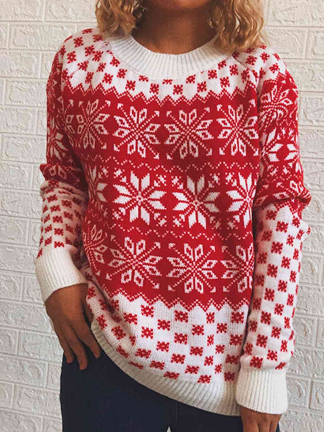 CHRISTMAS Snowflake Pattern Long Sleeve Sweater