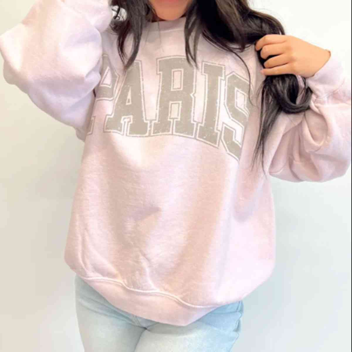 PARIS Letter Graphic Round Neck Drop Shoulder Sweatshirt