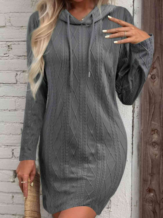 CozyWonders Full Size Drawstring Hooded Sweater Dress