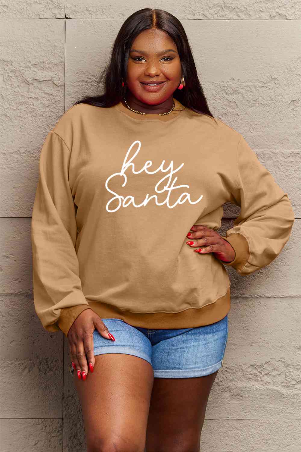 Simply Love Full Size Christmas HEY SANTA Graphic Sweatshirt