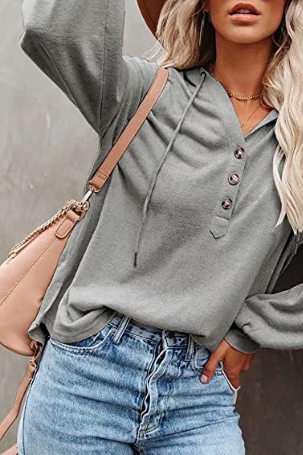 Full Size Buttoned Drop Shoulder Hoodie