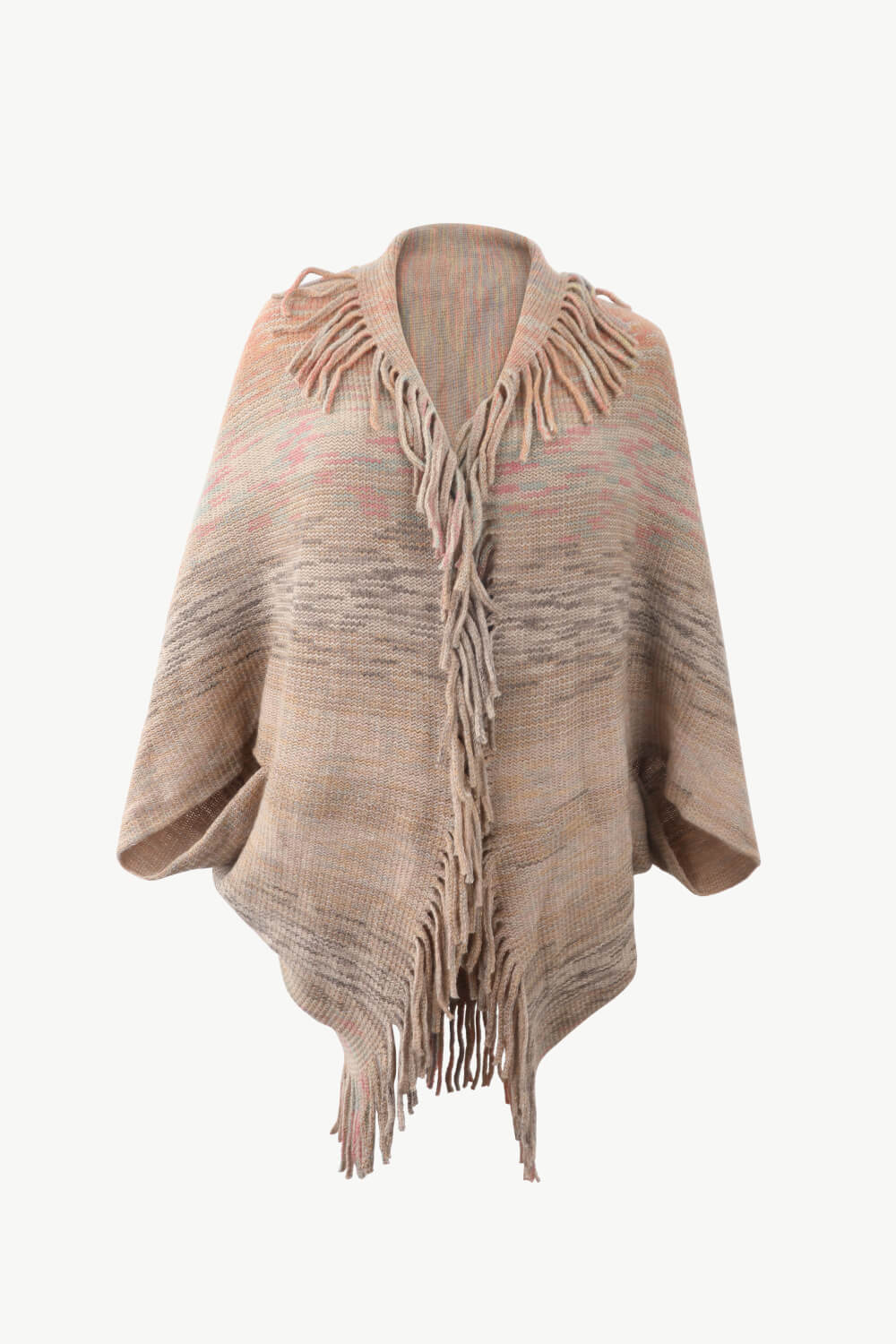 One Size Multicolored Fringe Trim Poncho