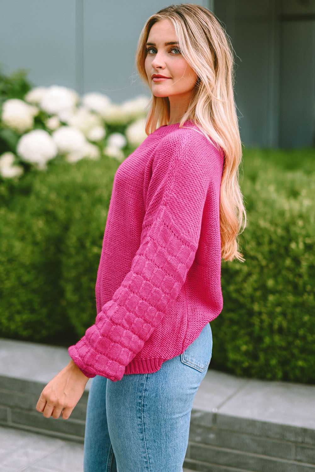 Malibu Dreams Round Neck Dropped Shoulder Waffle-Knit Sweater 🦋