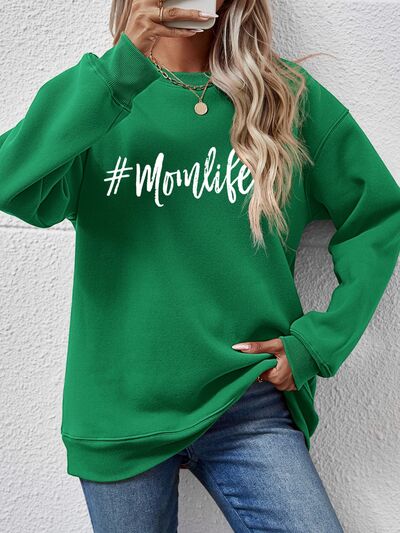 #MomLife Letter Graphic Round Neck Sweatshirt