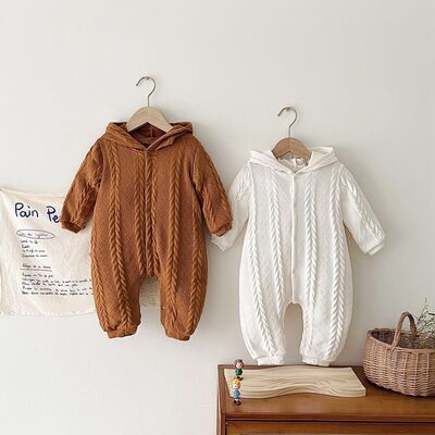 UNISEX LITTLE KIDS Cable-Knit Long Sleeve Hooded Snapped Jumpsuit SZ 0M-3Y
