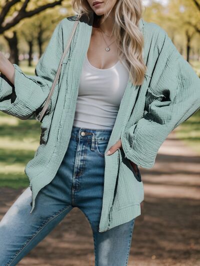 Textured Open Front Long Sleeve Cardigan