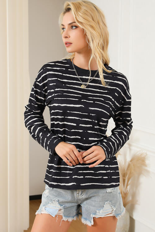 Basic Style Striped Round Neck Long Sleeve T-Shirt