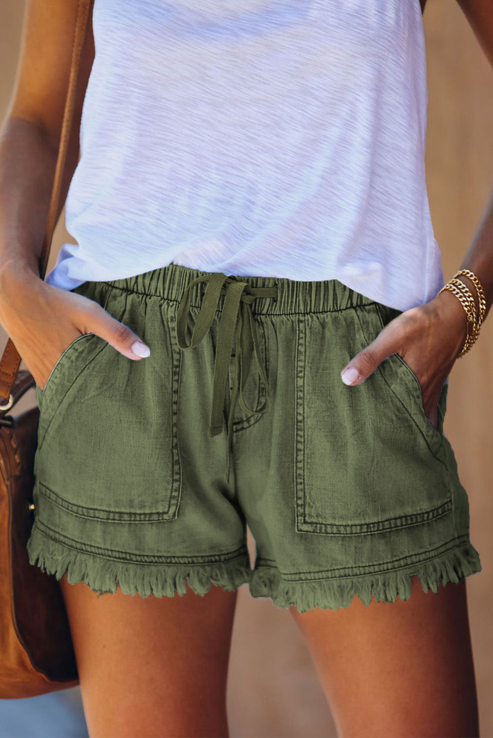 Women's Full Size Pocketed Frayed Denim Shorts